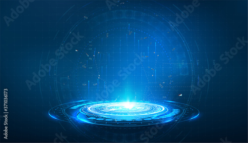 Portal and hologram futuristic circle on blue isolate background. Abstract high tech futuristic technology design. round shape. Circle Sci-fi elements with light and lights. Vector illustration