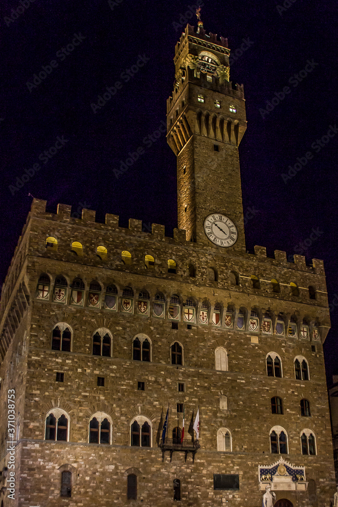 Veduta notturna di Palazzo Vecchio, Firenze