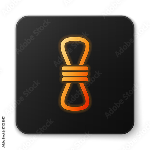 Orange glowing neon Climber rope icon isolated on white background. Extreme sport. Sport equipment. Black square button. Vector Illustration.