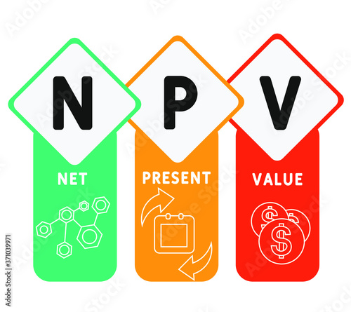 NPV - net present value. acronym business concept. vector illustration concept with keywords and icons. lettering illustration with icons for web banner, flyer, landing page, presentation