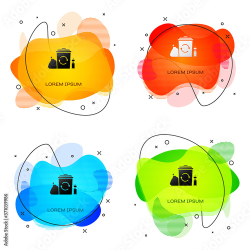 Black Recycle bin with recycle symbol icon isolated on white background. Trash can icon. Garbage bin sign. Recycle basket. Abstract banner with liquid shapes. Vector Illustration.