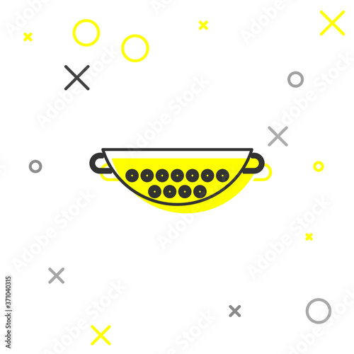Grey line Kitchen colander icon isolated on white background. Cooking utensil. Cutlery sign. Vector Illustration.