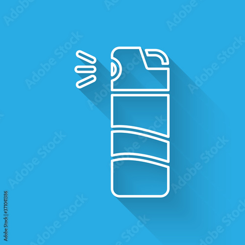 White line Pepper spray icon isolated with long shadow. OC gas. Capsicum self defense aerosol. Vector.