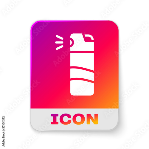 White Pepper spray icon isolated on white background. OC gas. Capsicum self defense aerosol. Rectangle color button. Vector.