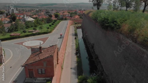 Aerial view of the defensive walls of an old citadel from Transylvania photo