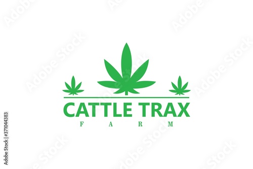 Cannabis logo design with medical marijuana. Cattle trax logo Vector emblem of cannabis sativa and indica cannabis.