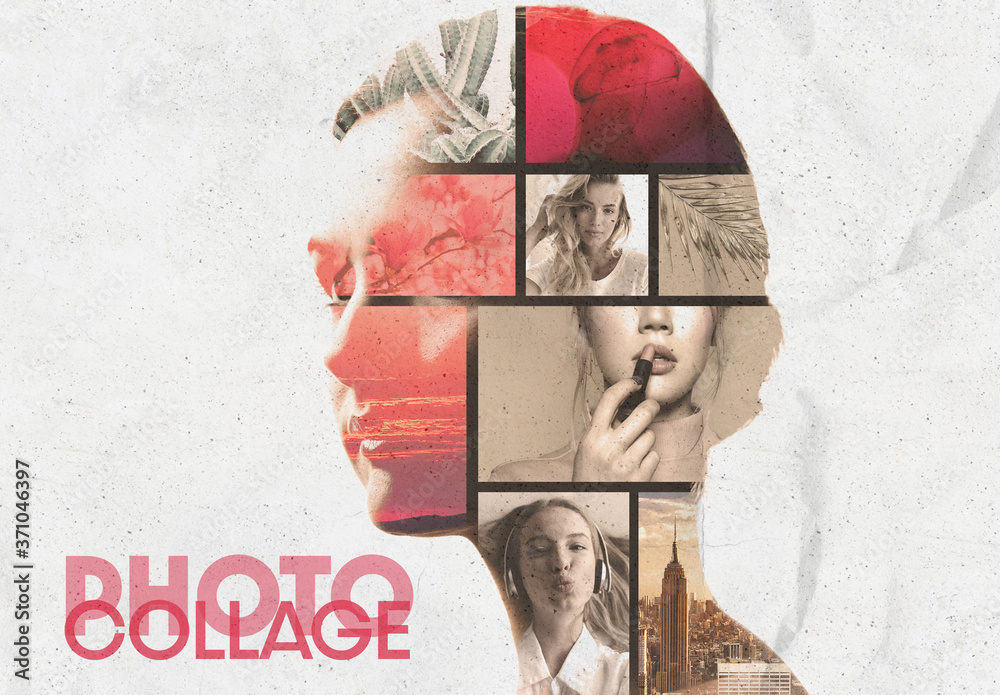 Silhouette Photo Collage Effect Stock Template | Adobe Stock