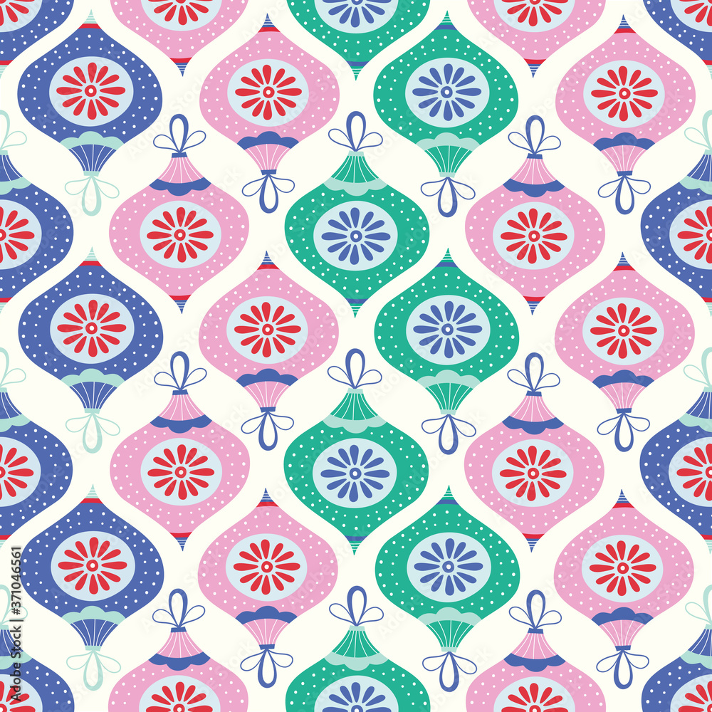 Christmas pattern design. Vector bauble festive decoration seamless repeat. Christmas pattern design. Vector bauble festive decoration seamless repeat.