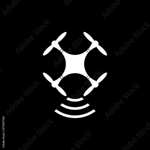 Drone with radio waves icon isolated on dark background