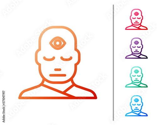 Red line Man with third eye icon isolated on white background. The concept of meditation, vision of energy, aura. Set color icons. Vector Illustration.