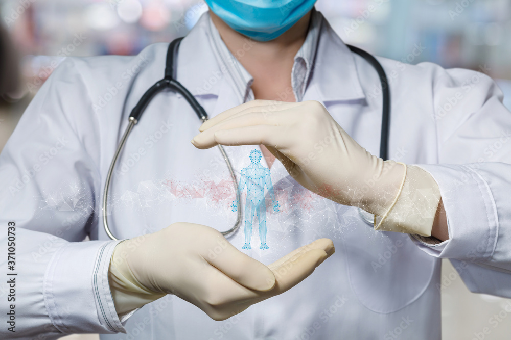 The doctor hands protect the patient's hologram. The doctor hands protect the patient's hologram.