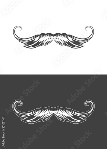 Vintage monochrome detailed mustache illustration. Isolated vector template