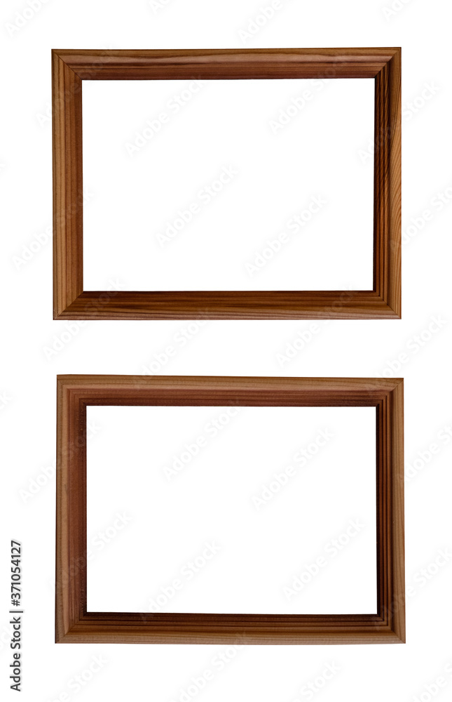 Set of two horizontal natural wood frames for text, picture, photo, image, text, isolated on a white background