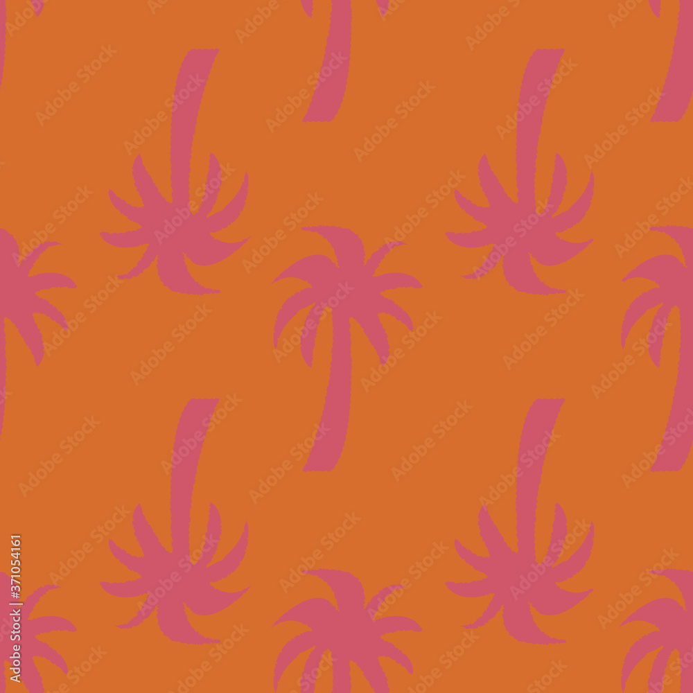 Colorful palm tree repeat pattern print on pink background