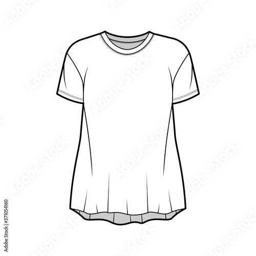 Boyfriend slub cotton-jersey T-shirt technical fashion illustration with crew neck, short sleeves, relaxed silhouette. Flat outwear apparel template front, white color. Women, men, unisex top CAD © Vectoressa