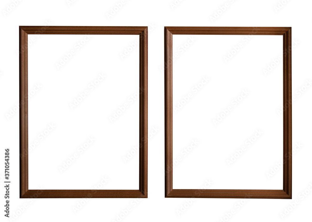 Two vertical thin dark brown classic frames for text, picture, photo, image, text isolated on a white background Two vertical thin dark brown classic frames for text, picture, photo, image, text isolated on a white background