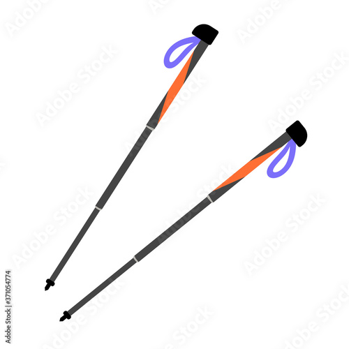 Two trekking poles for trekking and traveling. Vector illustration.