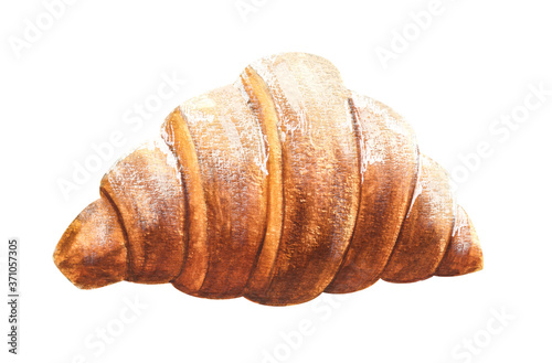 Realistic watercolor hand drawn powdered croissant, isolated on white background. Food vector Illustration of traditional french breakfast