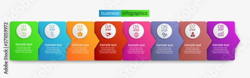  Business infographics design concept with 8 steps or options, can be used for workflow layout, diagram, annual report, web design, presentation 