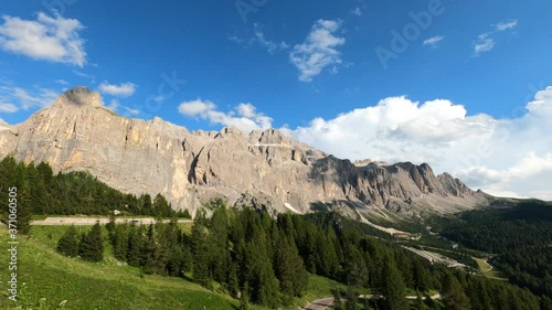 High mountain landscape passo Gardena, Italy, Dolomites, video time lapse