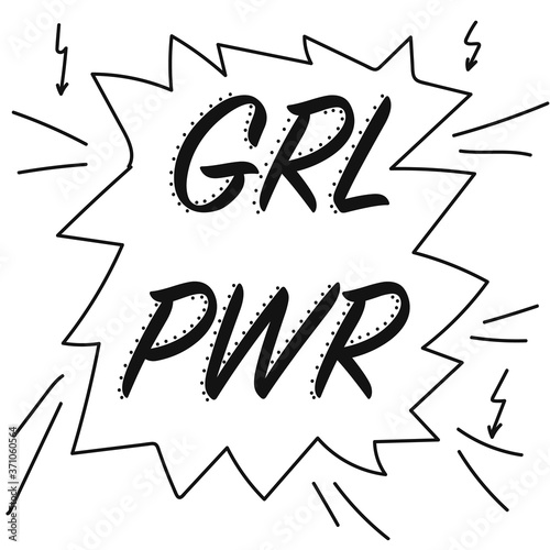 Trendy doodle girl power. Vector print, typography, poster. Motivation female quote. Girl pwr in doodle style. Typography poster. Motivation woman quote.