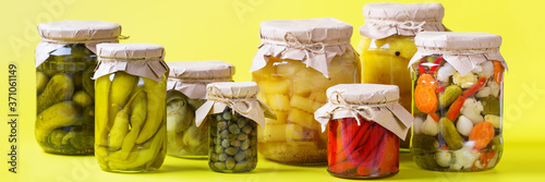 Принти на полотні Homemade preserved and fermented food, pickled and marinated vegetables
