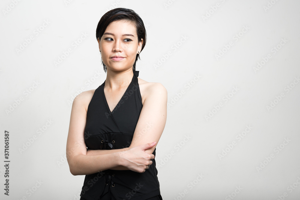 Portrait of young beautiful Asian woman with short hair Portrait of young beautiful Asian woman with short hair