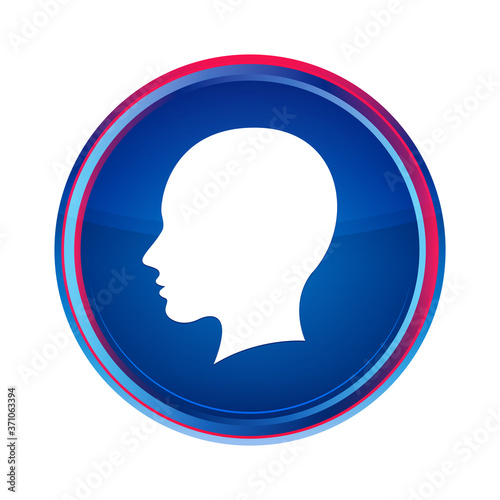 Head female face icon silky blue round button aqua design illustration