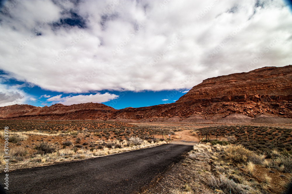 The asphalt ends and goes into natural terrain, AZ, USA