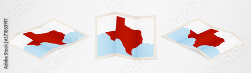 Folded map of Texas in three different versions.