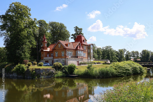 Entrance of the Kuressaare Castle on the island of Saaremaa in Estonia on a sunny day 