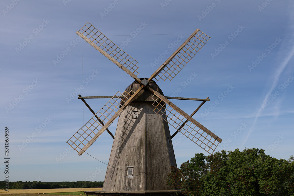 An old wooden windmill on the island of Saaremaa in Estonia