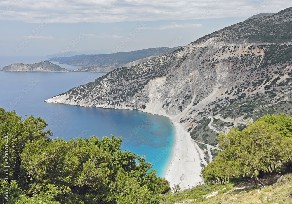 Panorama to the Myrtos beach of Cephalonia island, Greece Panorama to the Myrtos beach of Cephalonia island, Greece