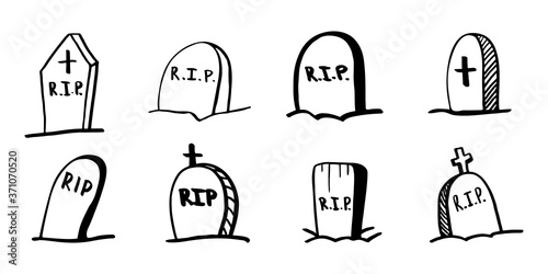 Vector halloween gravestone, cemetery clipart. Funny, cute illustration for seasonal design, textile, decoration kids playroom or greeting card. Hand drawn prints and doodle.