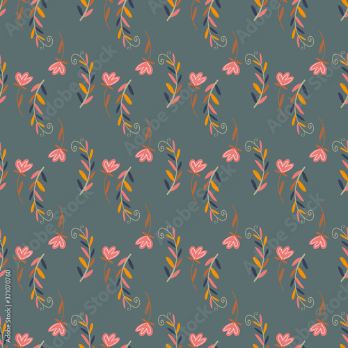 Kawaii cute square seamless pattern traditional flowers to the day of death on green background. Flat digital art. Print for fabric, wrapping paper, packaging, banner, poster, invitation, decoration © ka.yansh