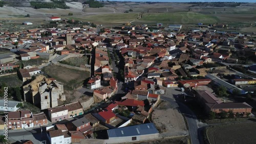 Beautiful village with castle. Torrelobaton. Valladolid, Spain. Aerial Drone Footage photo