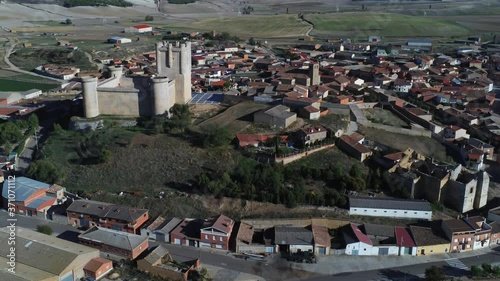 Beautiful village with castle. Torrelobaton. Valladolid, Spain. Aerial Drone Footage photo