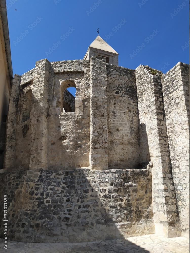 Old walls of Rab church, Croatia