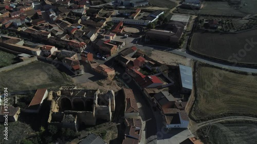 Beautiful village with castle. Torrelobaton. Valladolid, Spain. Aerial Drone Footage photo