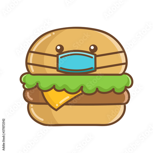 kawaii hamburger wearing protective face mask cartoon