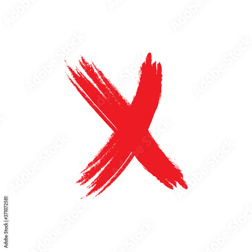 X - Red handwritten letter on white background. Acrylic colors. Vector Illustration.