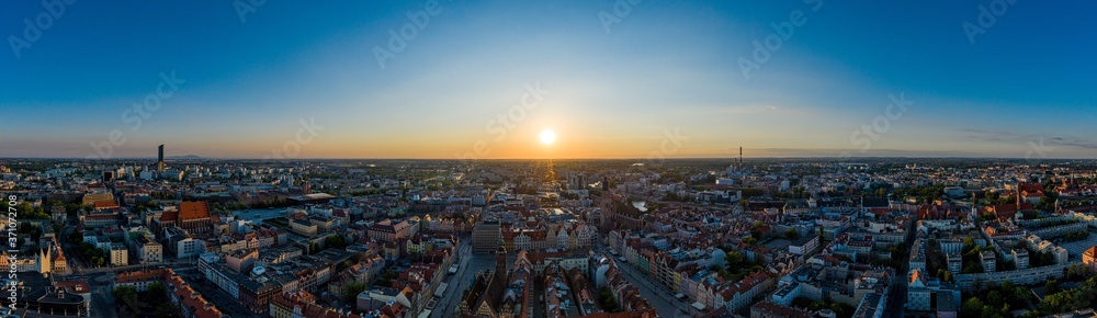 Panoramic drone aerial view on Wroclaw city