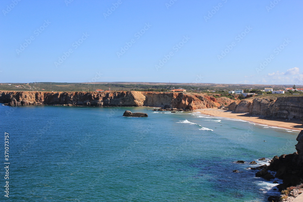 Big cliff in South Portugal to deep blue atlantic ocean