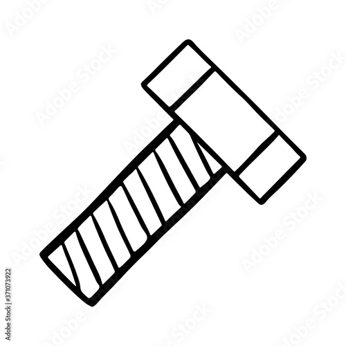Bolt icon. Linear sketch drawing. Black contour silhouette. Side view. Vector flat graphic hand drawn illustration. The isolated object on a white background. Isolate.