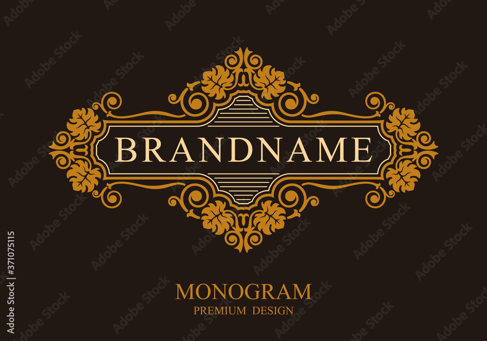 Obraz premium Monogram design elements, Calligraphic graceful template, Typographic sign, Elegant line art logo, Business sign for Royalty, Boutique, Cafe, Hotel, Heraldic, Jewelry, Wine, Vector illustration Eps 10