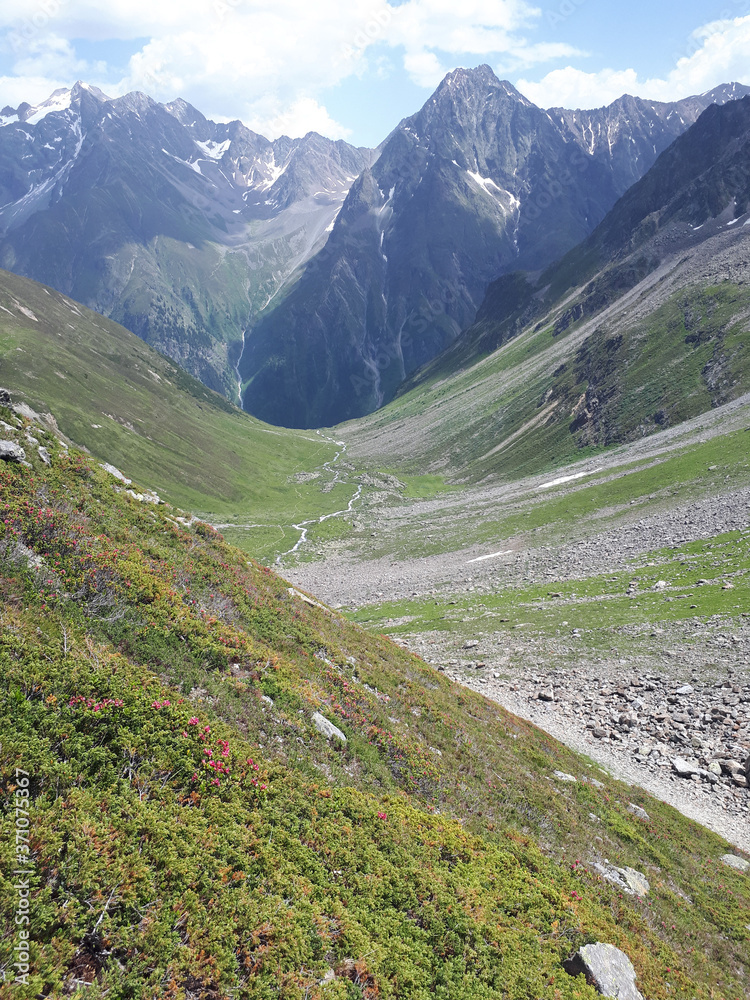Fototapeta premium Österreich, Tirol, Ötztaler Alpen: Pitztal oberhalb Plangeroß