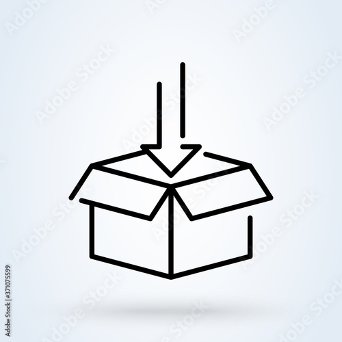 Unboxing, Boxing day illustration. Arrow Package vector icon. Online shopping line art style.