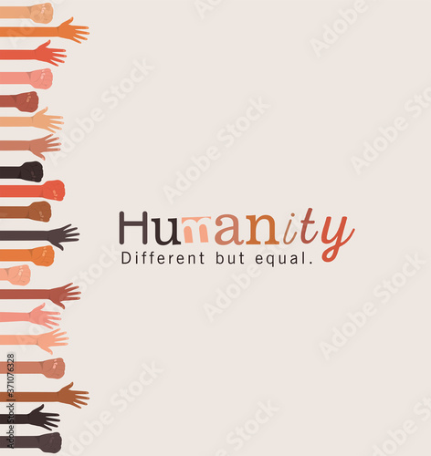 humanity different but equal and diversity open and fists hands up design, people multiethnic race and community theme Vector illustration