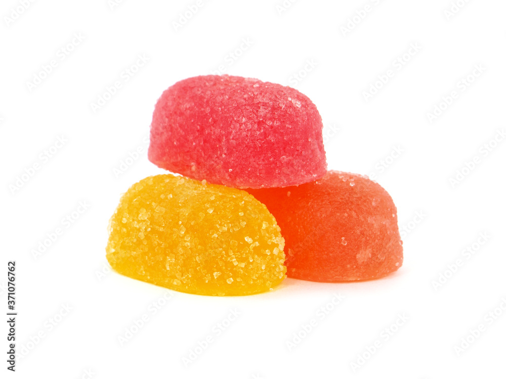 Colorful fruit jelly candies isolated on white Colorful fruit jelly candies isolated on white