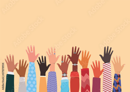 diversity of open hands up design, people multiethnic race and community theme Vector illustration photo